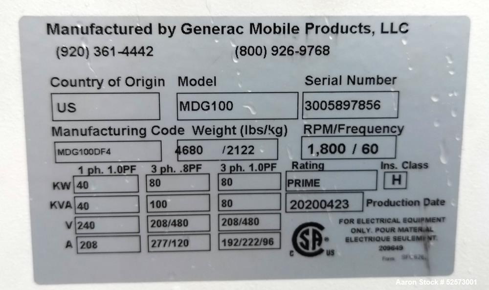 Generac Mobile MDG100DF4 Skid-Mount Diesel Generator