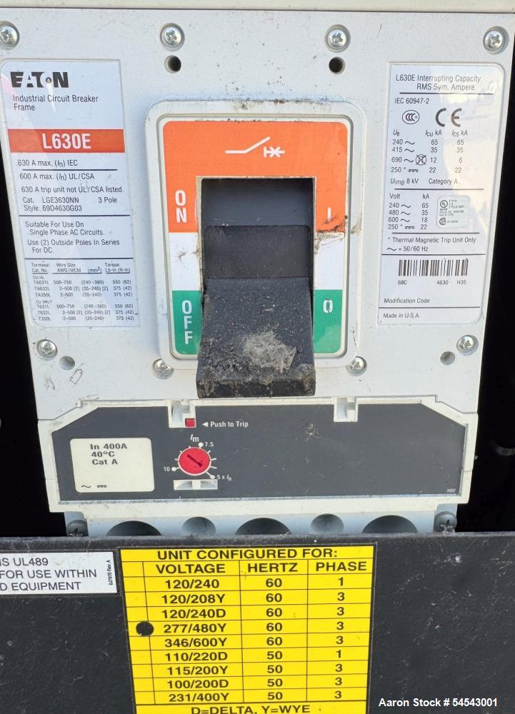 Used Generac Natural Gas Generator, Model MG0300. 300 KW. Enclosed OH0924 Engine. Weather Enclosure. Eaton Inline 630 Amp Breaker. Coolant Heater. Built 2012. 3/60/277/480V. 160 hours Reported. Seria...