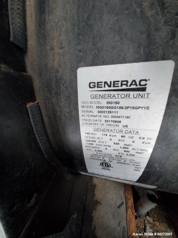 Used Generac MG150 Natural Gas Generator – 140kW / 175 kVA, Weather Enclosed, Only 176 Hours