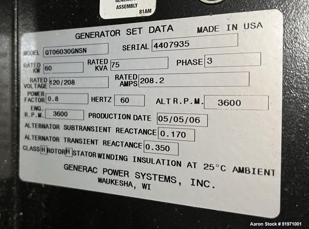 Generac Power Systems Generator Genset, Model QT06030GNSN