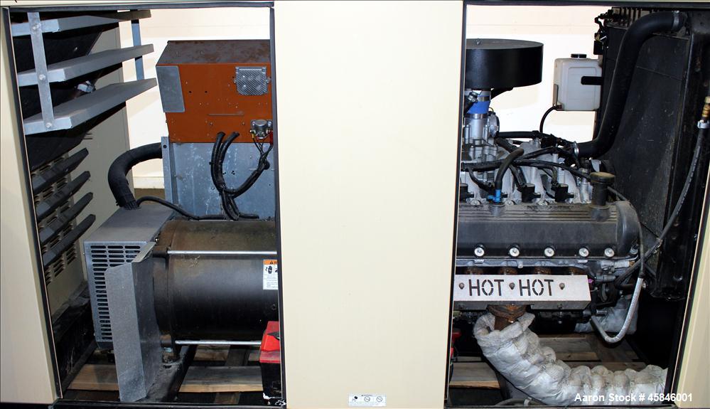 Used Generac 150 kW standby natural gas generator set, model QT15068GNSN, SN-4349093. Ford 6.8L V-10 engine rated 254 HP at 3600 RPM. 3/60/120/208V. 600 Amp main-line circuit breaker. Weather enclosu...