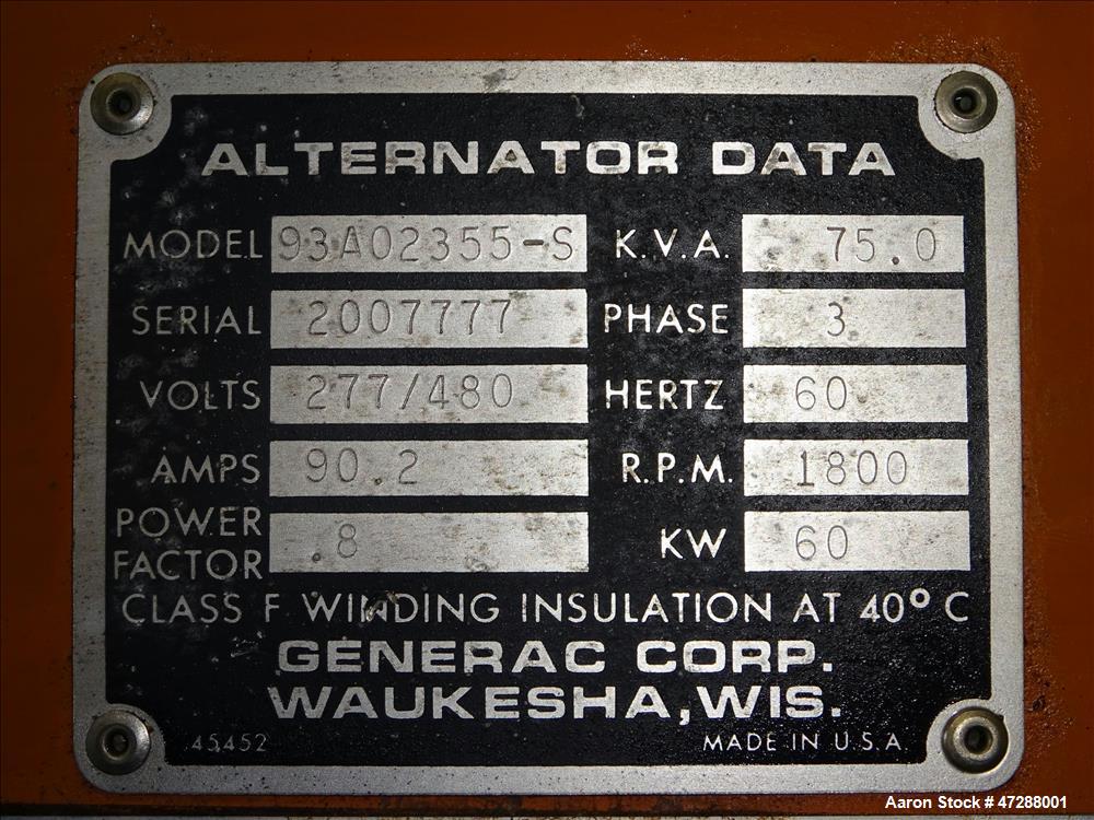 Used Generac 60 KW Diesel Generator set, Model SD060.