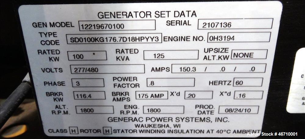 Unused-Generac 100 kW diesel generator  Iveco engine, EPA Tier 3