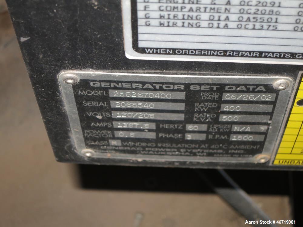 Used Generac 400 kW diesel generator, model SD400, Mitsubishi 16.0L engine