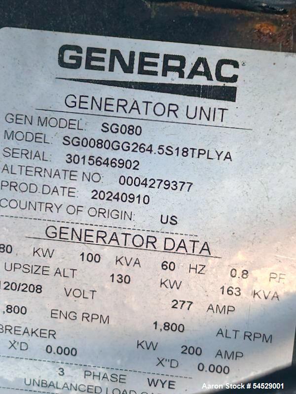 Unused Generac SG080 Natural Gas Generator – 80 kW Standby Power System in Sound Attenuated Enclosure