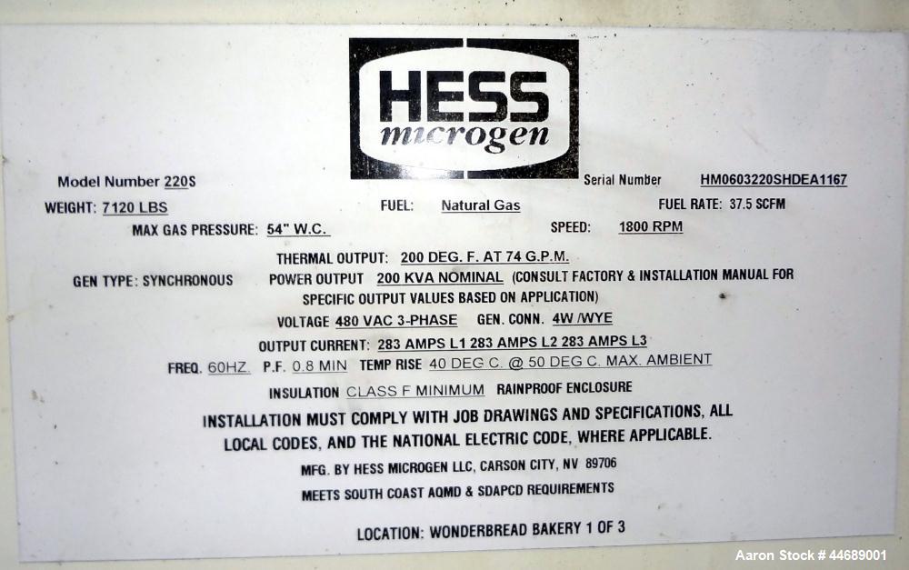 Used Hess / Daewoo 220 kW natural gas generator. Daewoo model GE12TI engine.
