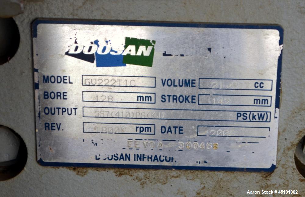 Used Hess / Doosan 400 kW natural gas generator. Doosan model GV222TIC engine.