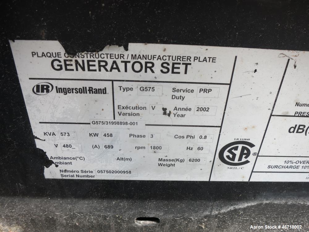 Used Ingersoll Rand 504 kW portable diesel generator model G575. TAD1631GE