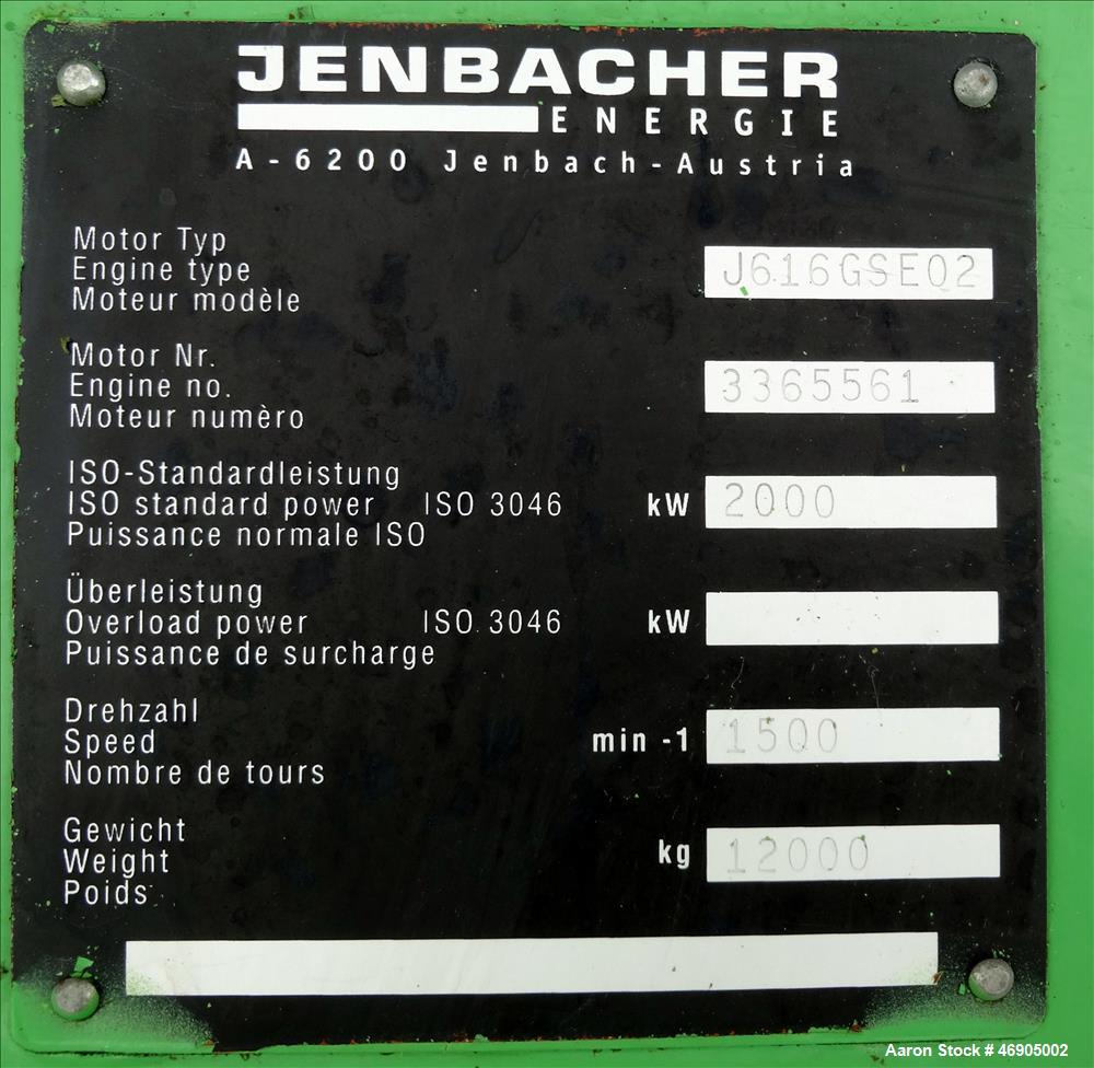 Used Jenbacher 2000 kW natural gas generator. Jenbacher J616GS