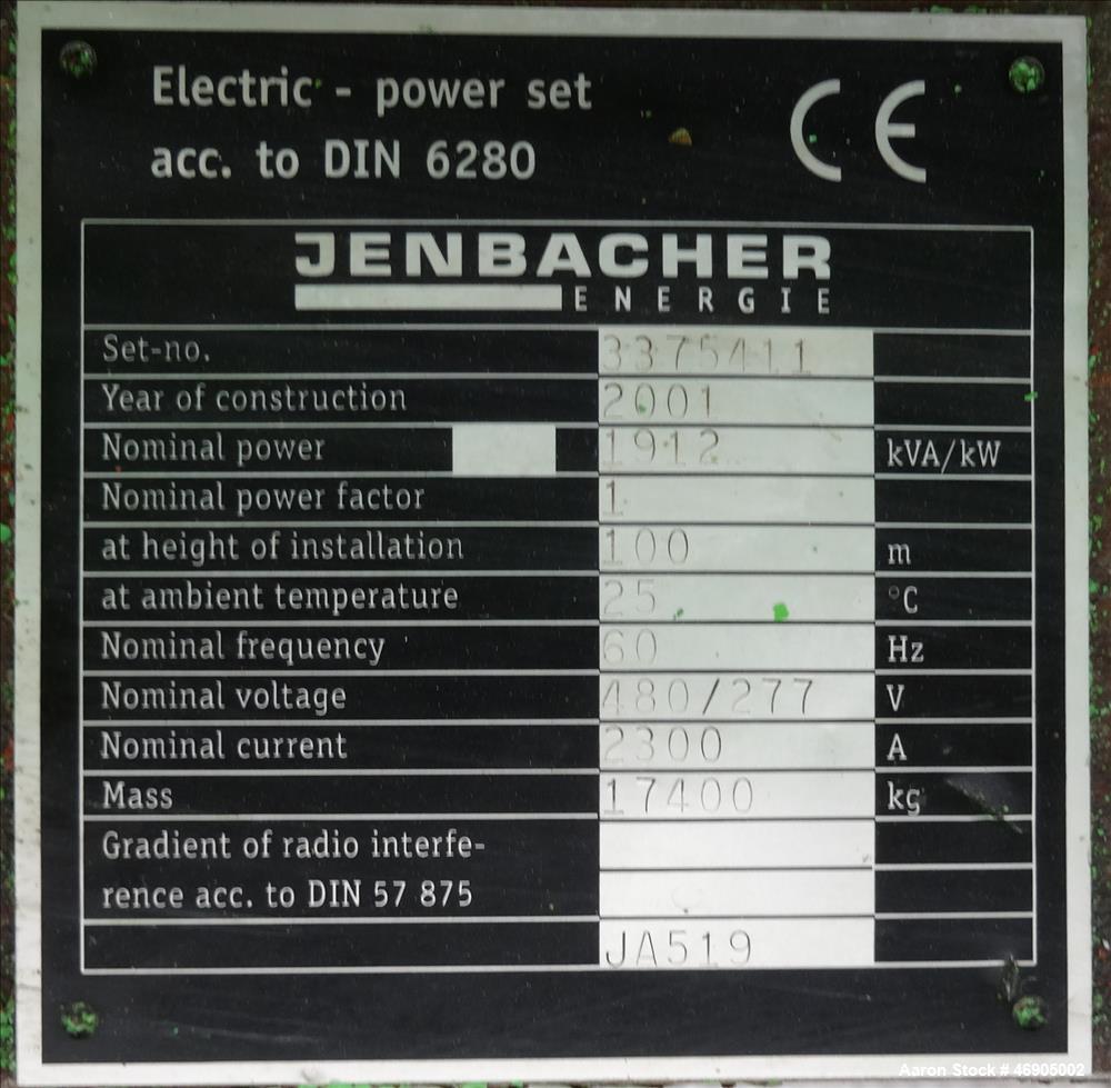 Used Jenbacher 2000 kW natural gas generator. Jenbacher J616GS