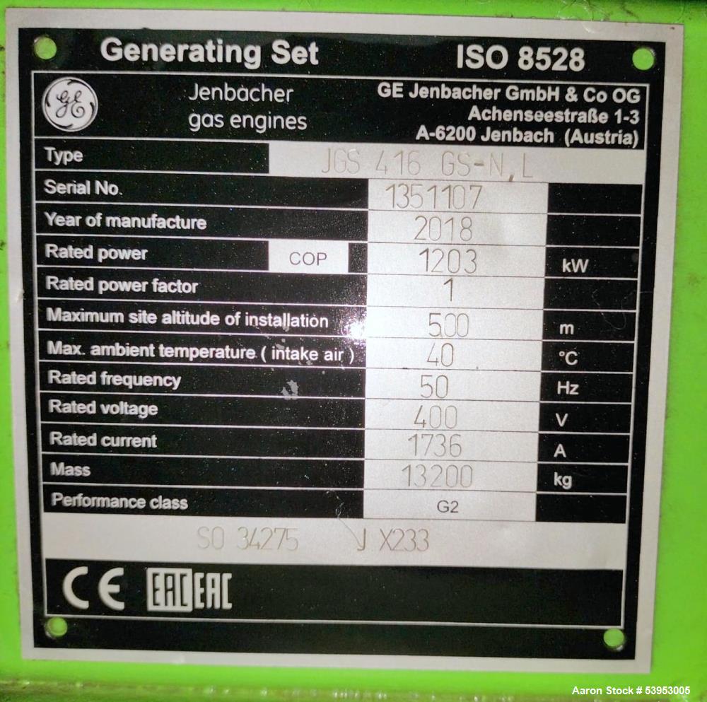 Used Jenbacher JGS-416 GS-N L Natural Gas Generator – 1203 kW, 50Hz, Built 2018