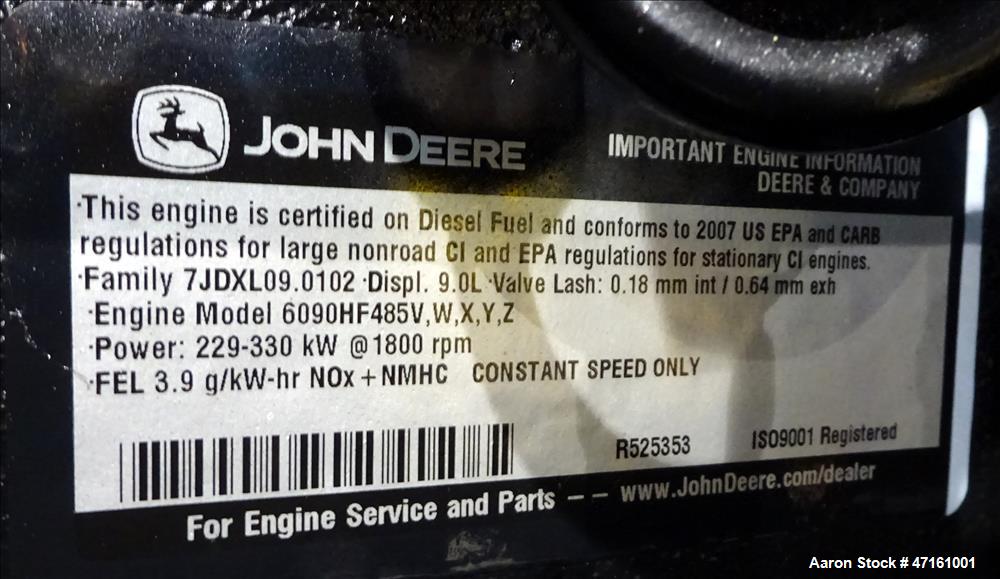 Used John Deere / SDMO 277 kW diesel generator. John Deere 6090HF485 EPA Tier 3