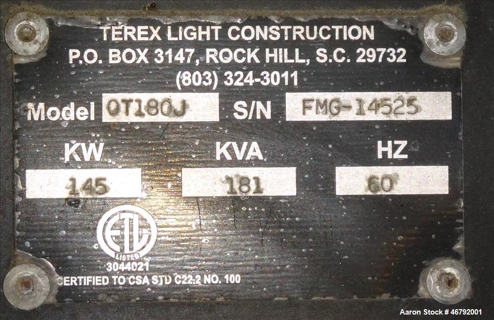 Used Terex 145 kW portable generator model T180J. John Deere 6068HF275 engine