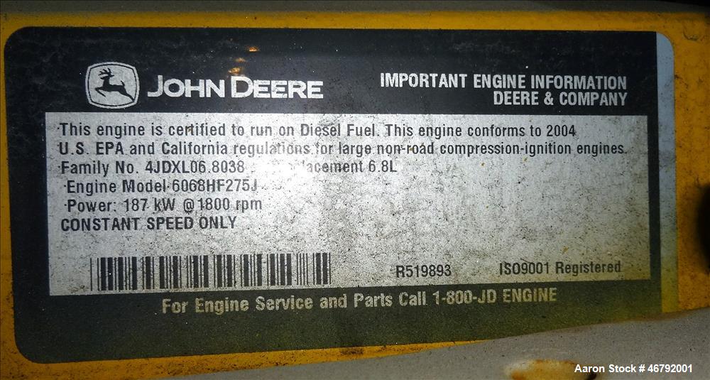 Used Terex 145 kW portable generator model T180J. John Deere 6068HF275 engine