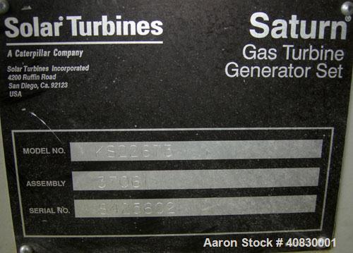 Used Solar/Saturn 1000 kW Gas Turbine Generator Set, Diesel Fueled, Model KS22673, Assembly 37061, Serial #8425602. 3/60/480V.  New engine installed 1998 with 616 actual hours, total set hours are 78...