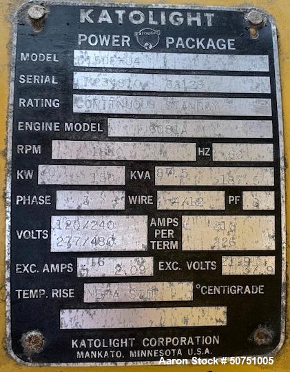 Used Katolight 150 KW Standby Portable / Trailered Diesel Generator Set, Model