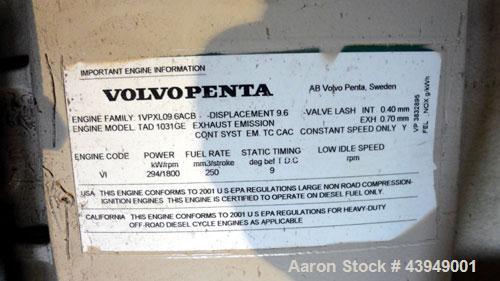 Used Katolite 250 kW standby (220kW Prime) diesel generator set, model D250FPV4, SN-LM23961385193-1002. Volvo TAD1031GE engine 381 HP @ 1800 RPM, SN-2100318383. 3/60/120/208V reconnectable to other v...