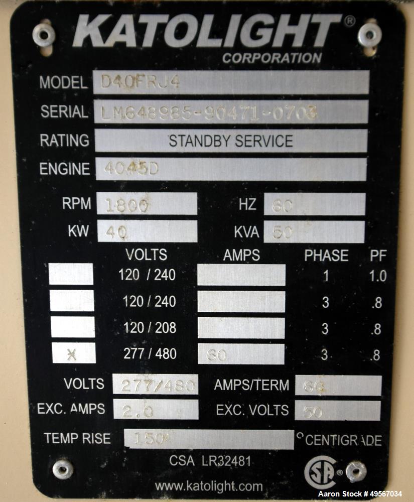 Used John Deere / Katolight 40 kW Standby Diesel Generator Set