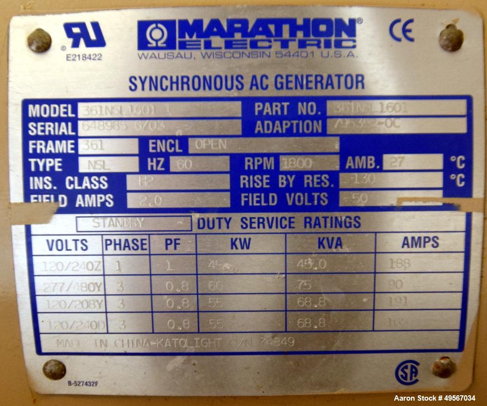 Used- John Deere / Katolight 40 kW Standby Diesel Generator Set