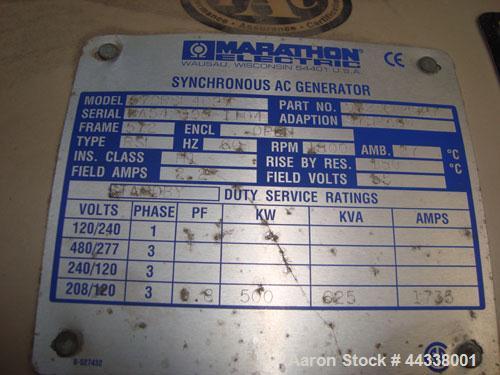 Used Katolight 500 kW standby diesel generator set, model D500FPV4, SN-102590-1204. Volvo model TAD 1631GE engine rated 768 HP @ 1800 RPM, SN-2160050396. 3/60/120/208V, 12 lead reconnectable to other...