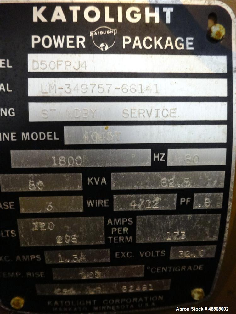 Used John Deere/Katolight 50 kW Standby Diesel Generator Set, Model D50FPJ4