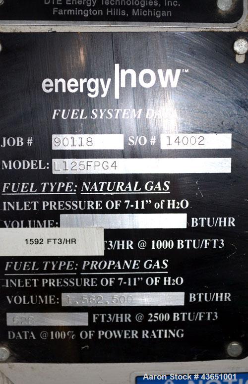 Used Katolite 125 kW Standby Natural Gas Generator Set. Katolight model NL125FPG4 SN-GEN0916DTS. GM 8.1 Liter engine rated 210 HP @ 1800 RPM SN-8.1L-07408. 3/60/120/208V 12 lead reconnectable. 400 Am...