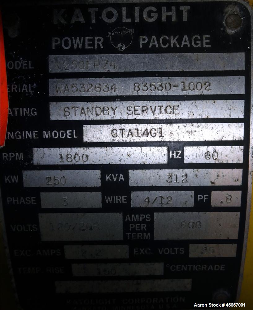 Used Katolight / Cummins 250 kW natural gas generator. Cummins GTA14G1 engine.