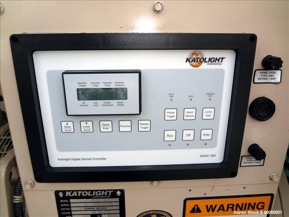 Used Katolight 40 kW standby diesel generator set, model SED40FGJ4, SN-104520-1204. John Deere 4045DF150 engine, SN-PE4045D415478. 1/60/120/240V, reconnectable to 3/60/208/240/277/480V. 175 Amp main-...