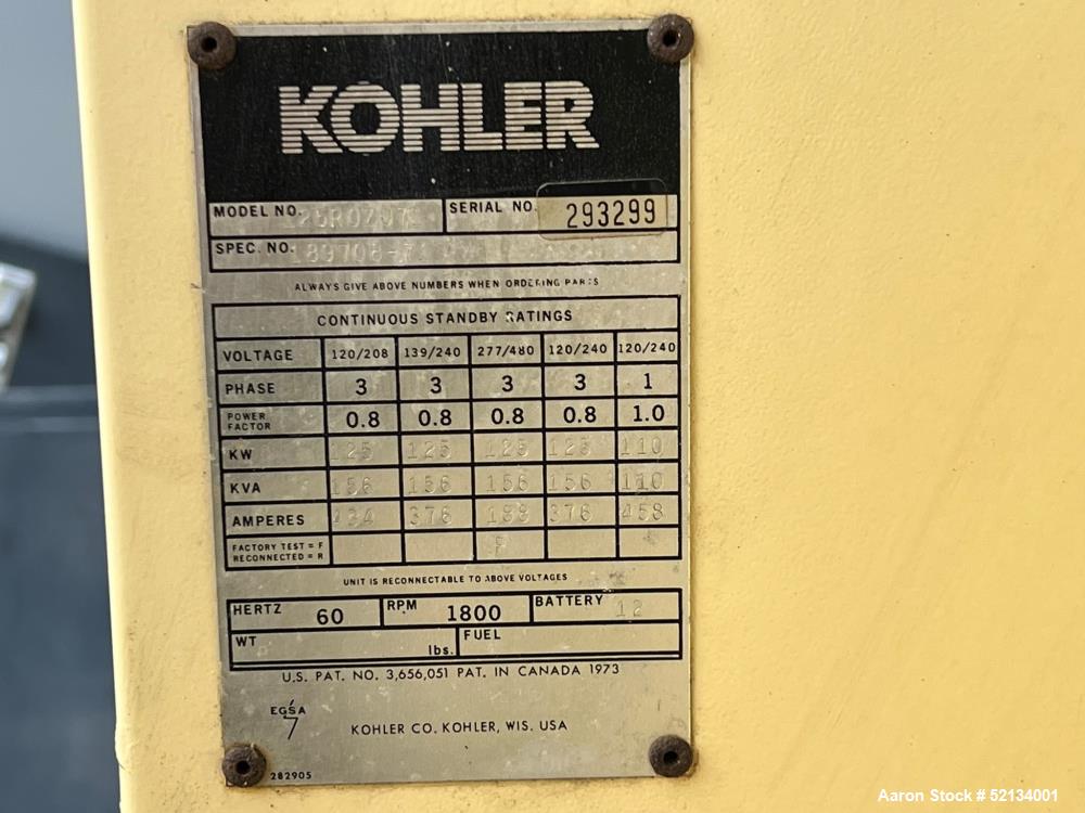Used Kohler 125 KW standby (110 KW prime) Diesel Generator