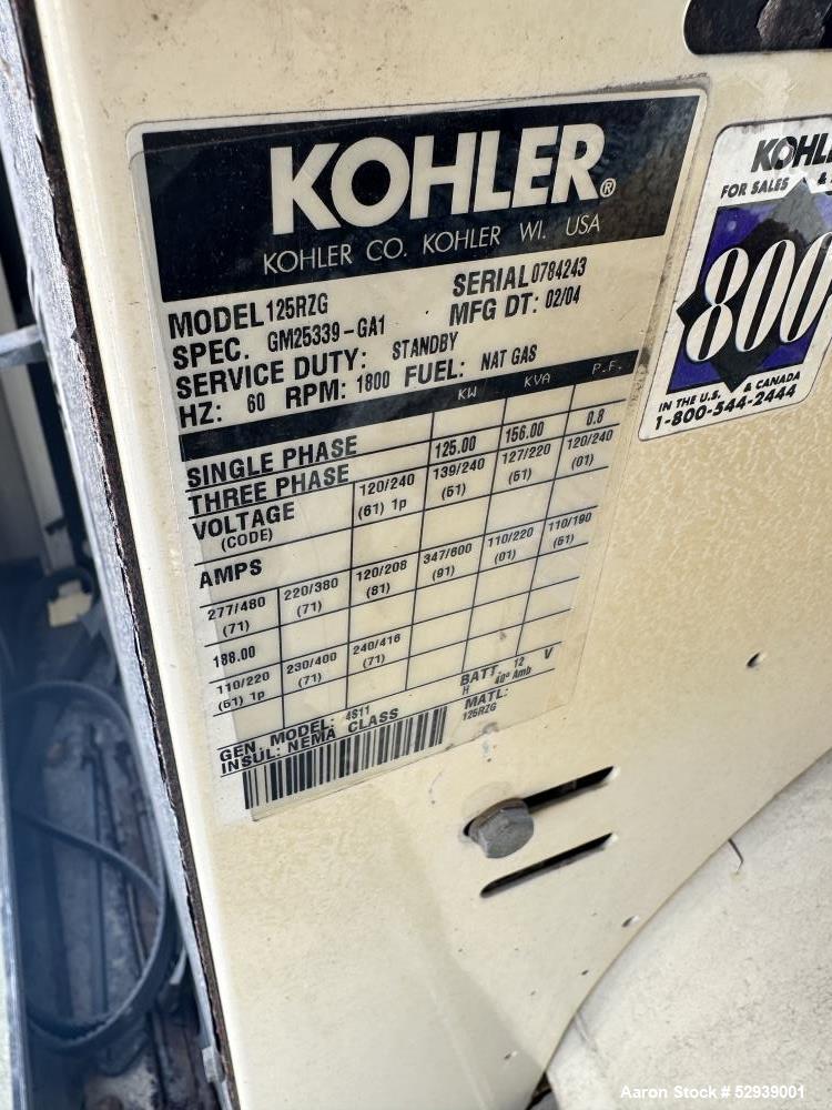 Kohler 125 KW Natural Gas Generator.