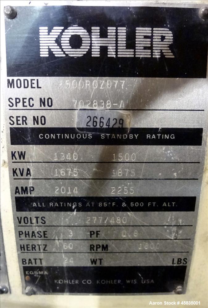 Used Kohler 1500 kW Diesel Generator, 1500ROZD71, Detroit Diesel 16V-149TIB