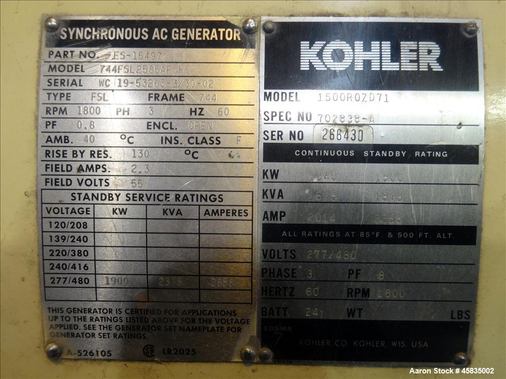 Used Kohler 1500 kW  Diesel Generator 1500ROZD71, Detroit Diesel 16V-149TIB