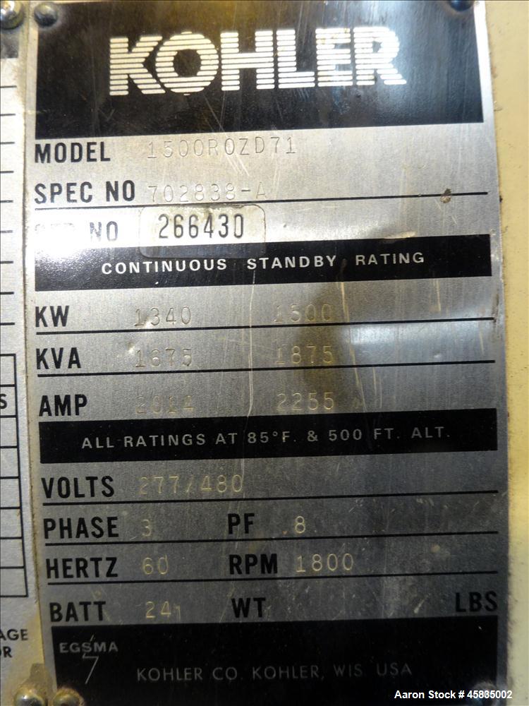 Used Kohler 1500 kW  Diesel Generator 1500ROZD71, Detroit Diesel 16V-149TIB