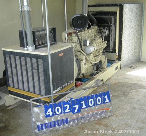 Used - Kohler 150 kW diesel generator set, model 150ROZJ81, spec PA-189821-81, 3/60/277-480V. Kohler 460V auto transfer switch, Pryco 24" x 48" x 48" fuel tank, all mounted in Atkinson sound attenuat...