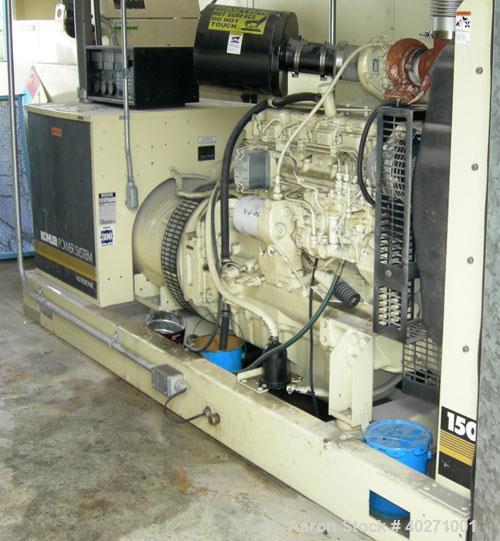 Used - Kohler 150 kW diesel generator set, model 150ROZJ81, spec PA-189821-81, 3/60/277-480V. Kohler 460V auto transfer switch, Pryco 24" x 48" x 48" fuel tank, all mounted in Atkinson sound attenuat...