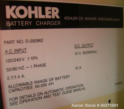 Used - Kohler 150 kW diesel generator set, model 150ROZJ81, spec PA-189821-81, 3/60/277-480V. Kohler 460V auto transfer switch, Pryco 24" x 48" x 48" fuel tank, all mounted in Atkinson sound attenuat...