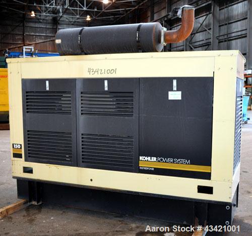 Used Kohler 150kW Diesel Generator Set. Model 150ROZJ, SN-397222. John Deere model 6081AF001 engine, SN-RG6081A052960. 3/60/120/208. 600 Amp main-line circuit breaker. Weather Enclosure.Tramont model...
