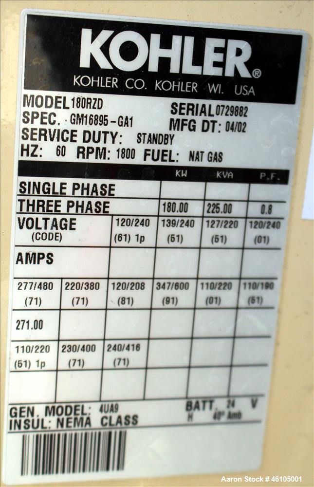 Used Kohler / Detroit 180 kW natural gas generator. Detroit Diesel S60G natural