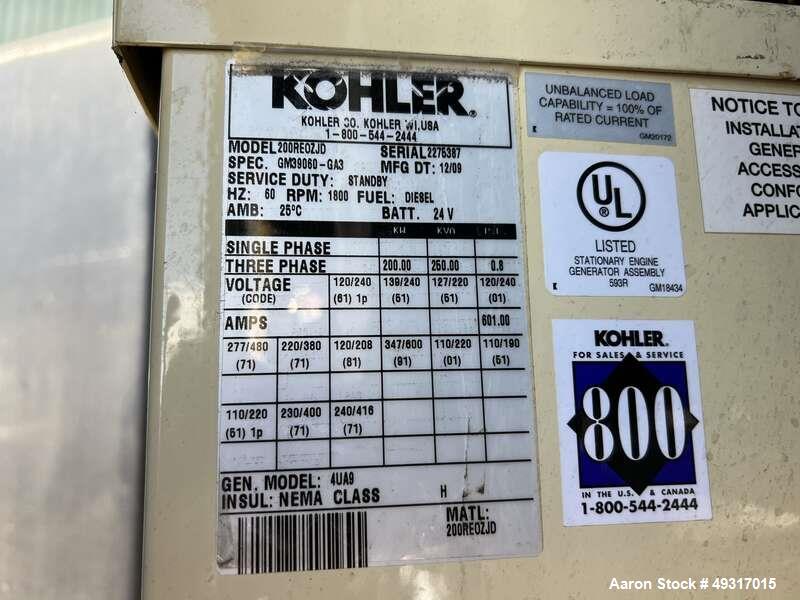 Used-Kohler 200 kW Standby (180 kW Prime) Diesel Generator Set