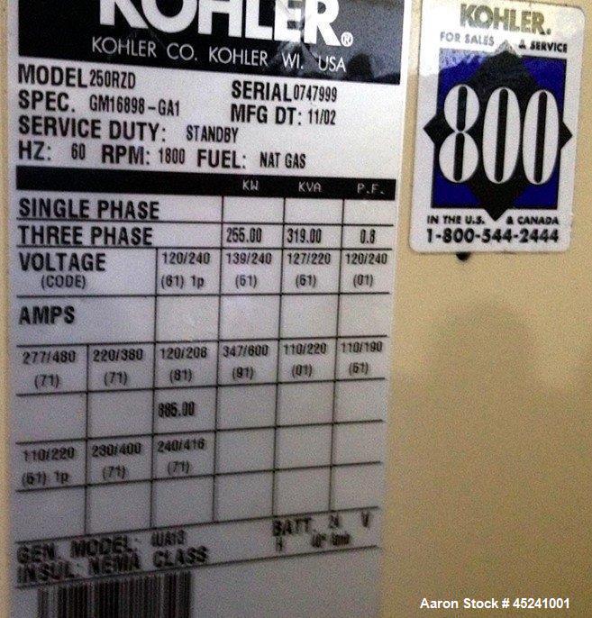 Used Kohler 255 kW natural gas generator set, model 250RZD. Detroit Diesel S60G