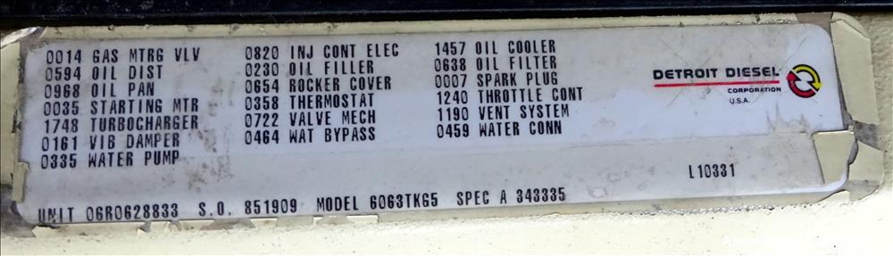 Used Kohler 255 kW  natural gas generator model 250RZD, Detroit Diesel S60G eng