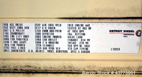 Used Kohler 275 kW Standby Natural Gas Generator Set, model 275RZD serial #0686126.Detroit Diesel model S60G natural gas engine rated 450 hp @ 1800 RPM, SN-06R0610972. 3/60/277/480V. 500 Amp mainline...