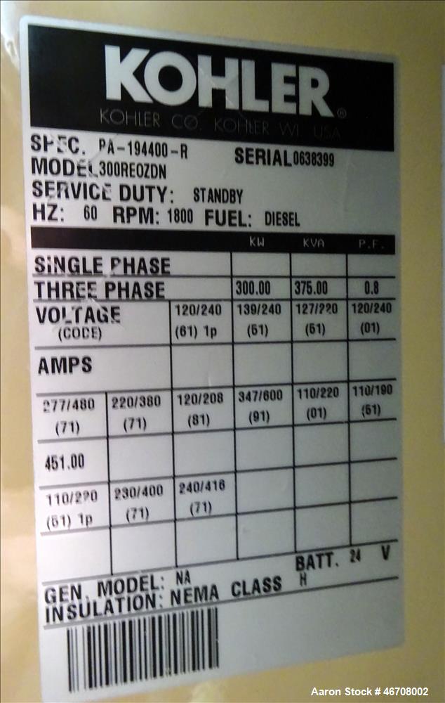 Used Kohler 300 kW portable  rental diesel generator. Detroit Diesel model S60 e