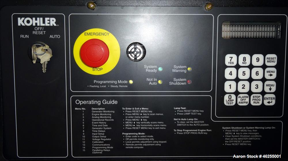 Used Kohler / Doosan 300 kW natural gas generator, model 300REZXB. Doosan D183T