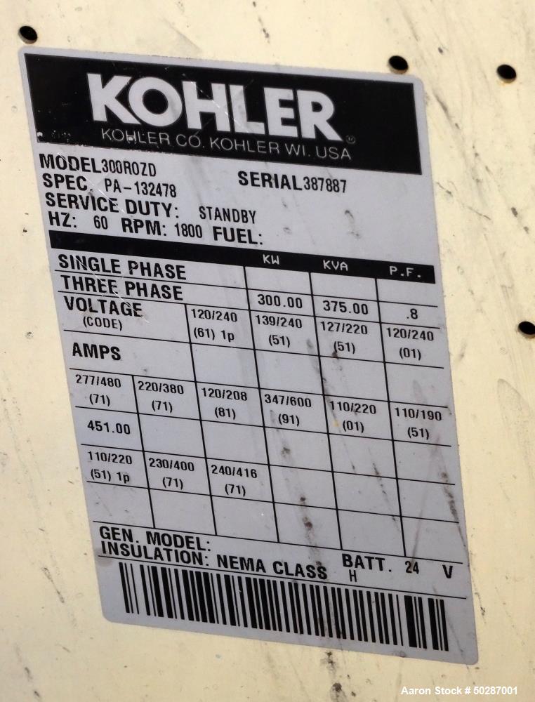Used Kohler 300 kW Standby Diesel Generator Set