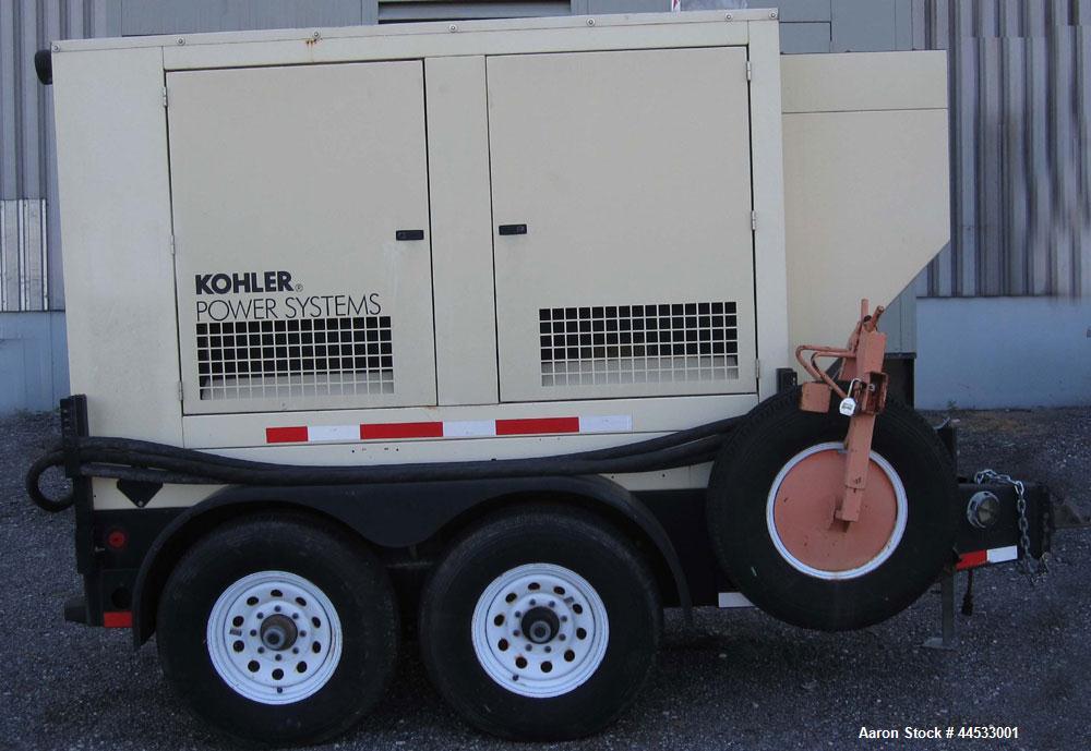 Used Kohler 33 kW prime rated, portable / trailer mounted, diesel generator set, model 30REOZJB SN- 0789170. John Deere 3029TF150 engine rated 64 HP @ 1800 RPM, SN-PE3029T335146. 3/60/120/208V and 1/...