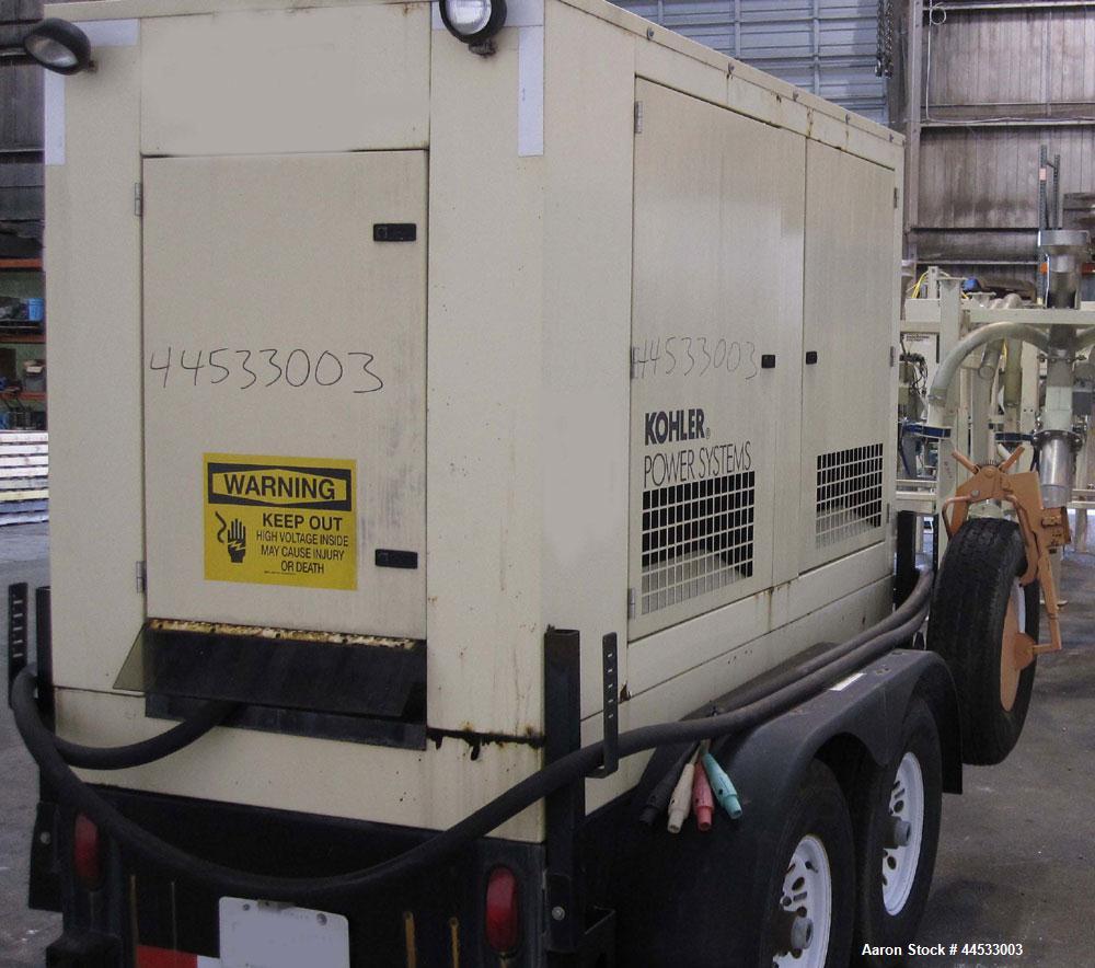 Used Kohler 33 kW Prime Rated, Portable / Trailer Mounted, Diesel Generator Set, Model 30REOZJB, Serial #2004451.  John Deere 3029TF150 engine rated 64 hp @ 1800 rpm, serial #PE3029T374205. 3/60/120/...