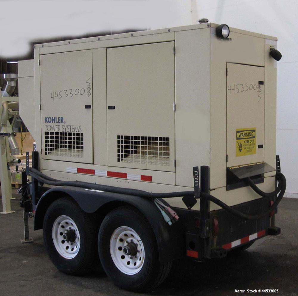 Used Kohler 33 kW prime rated, portable / trailer mounted, diesel generator set, model 30REOZJB, SN-0792225.  John Deere 3029TF150 engine rated 64 HP @ 1800 RPM, SN-PE3029T348236.  3/60/120/208V and ...