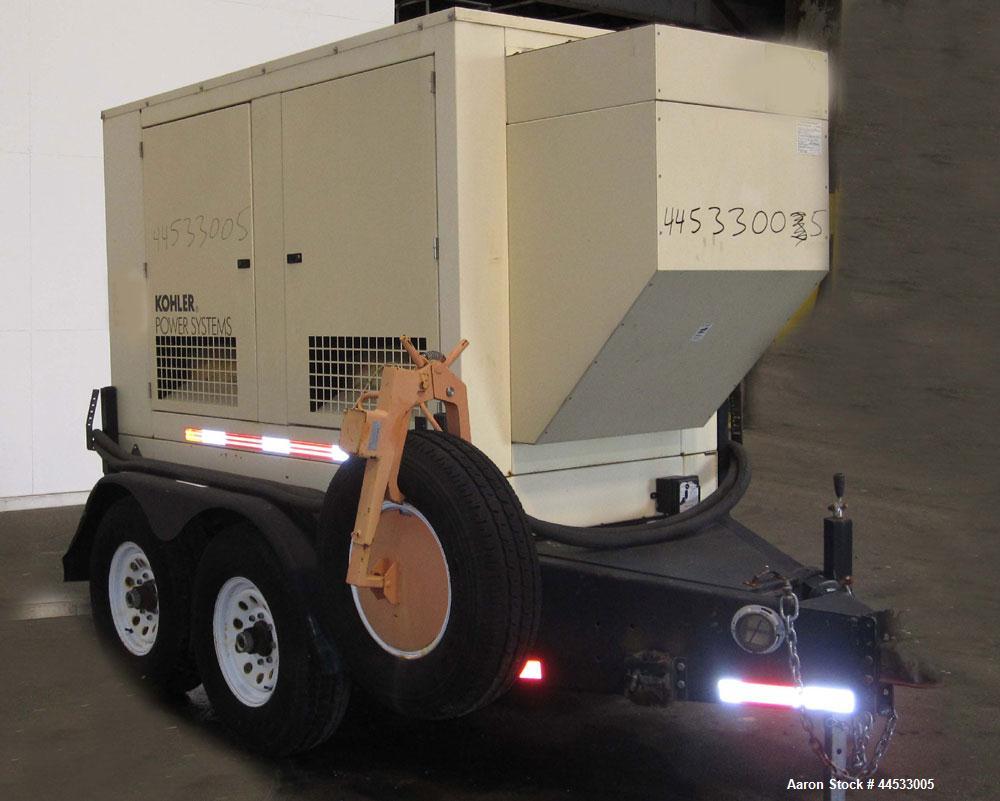 Used Kohler 33 kW prime rated, portable / trailer mounted, diesel generator set, model 30REOZJB, SN-0792225.  John Deere 3029TF150 engine rated 64 HP @ 1800 RPM, SN-PE3029T348236.  3/60/120/208V and ...
