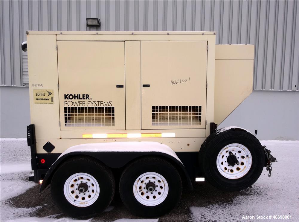Used- Kohler 33 kW trailered diesel generator. John Deere 3029TF150 engine
